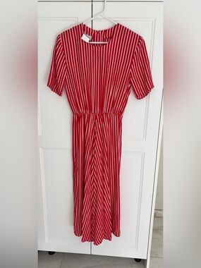 Savannah Red & White Vertical Stripe Midi Dress